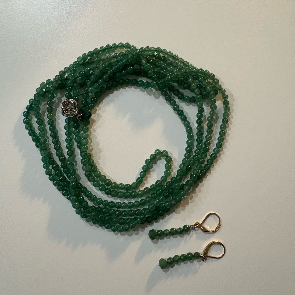 Green Aventurine Beaded Necklace and Earring Set